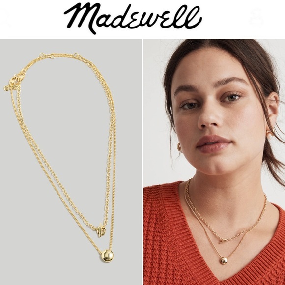Madewell Two-Pack Toggle Necklace Set in Gold NWT 48$ - Picture 1 of 5